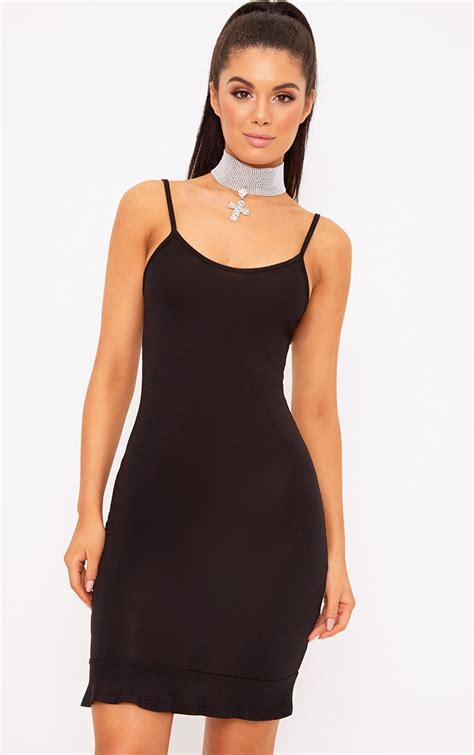 Black Frill Hem Bodycon Dress Dresses Prettylittlething