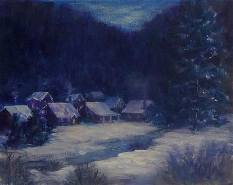Daily Paintworks Snowy Village Original Fine Art For Sale
