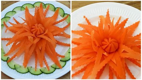 Simple Carrot Flower Carving Garnish Vegetable Art Youtube