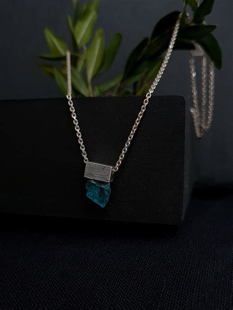 Blue Stone Pendant Necklace Sterling Silver Necklace With Raw Etsy