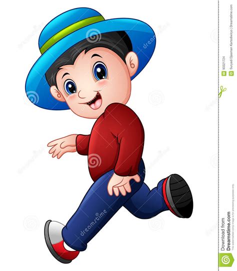 Cartoon Boy Running Wearing A Hat Stock Vector