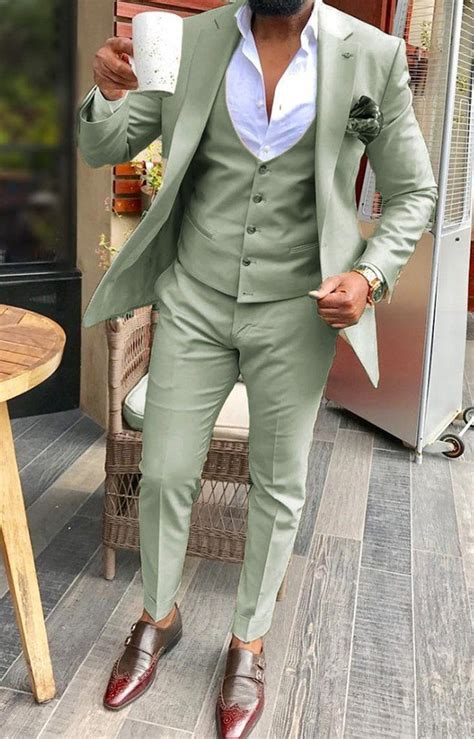 Sage Green Suits Notch Lapel Men S Pieces Blazer Latest Silm Fit