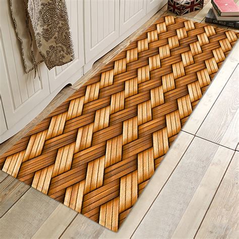 Lyumo Kitchen Floor Mat Bamboo Weaving Pattern Door Mat Anti Slip