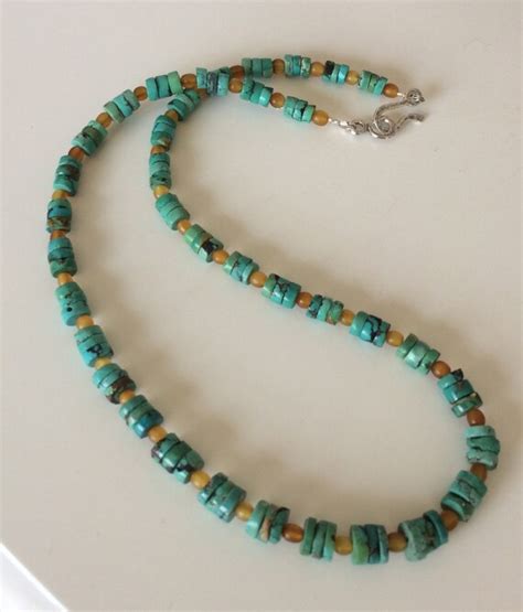 Unisex Necklace Mens Necklace Turquoise Heishi Horn Necklace Etsy