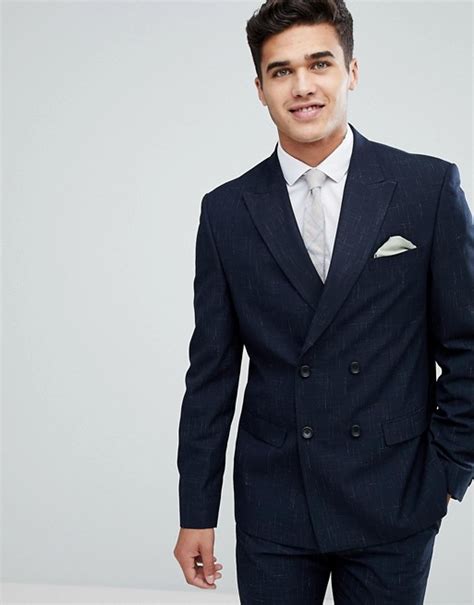 River Island Double Breasted Suit Jacket In Navy Asos
