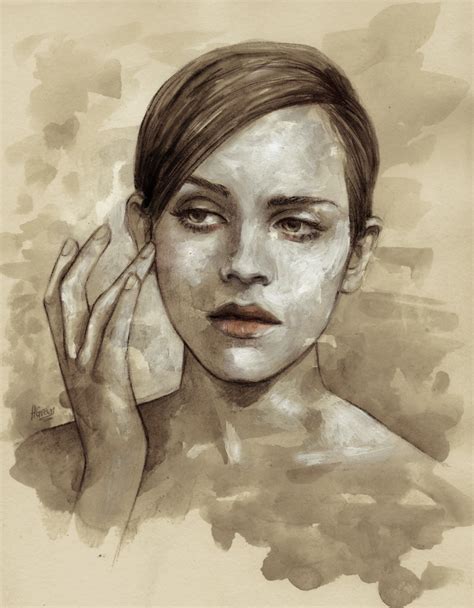 Emma Watson Watercolour Acrylic And Pen Helen Green