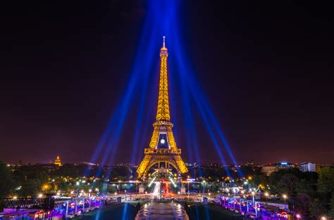 Eiffel Tower Lit Up At Night