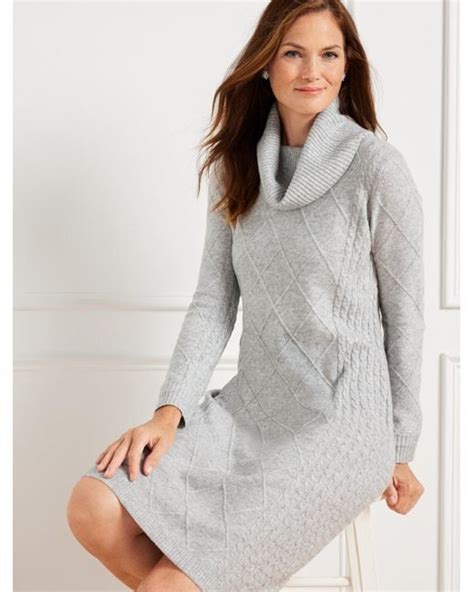 Talbots Cable Knit Cowl Neck Sweater Dress In Gray Lyst
