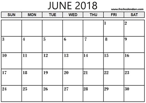 Blank June 2018 Calendar Printable Templates