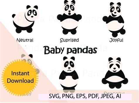Panda Svg Baby Panda Clipart Set Jungle Animal Face Etsy