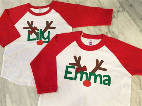 Girls Christmas Shirt With Red Glitter Bow Girls Reindeer Etsy