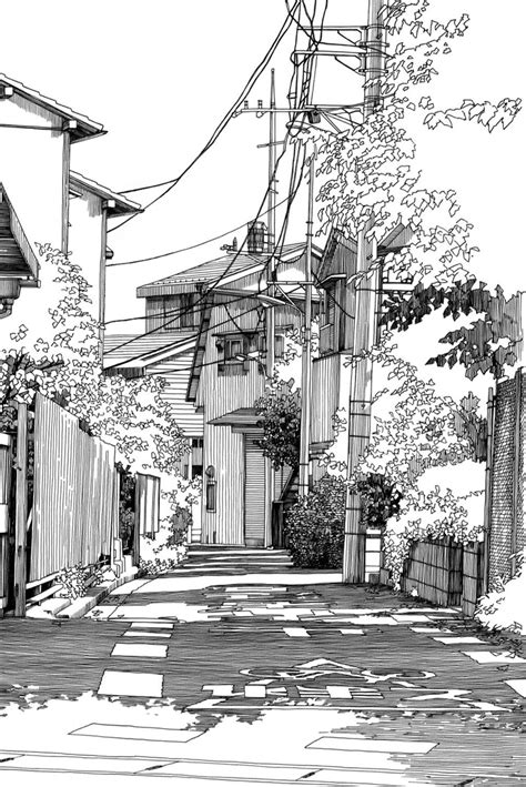 Awesome Manga Background Cityscape Drawing Landscape Drawings