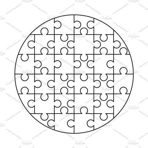 32 White Puzzles Pieces Template Custom Designed Graphic
