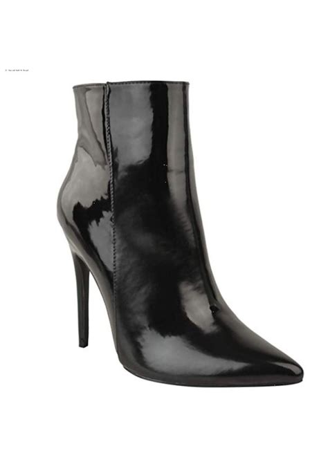 Patent Pointed Toe Side Zip Stiletto Ankle Boots Black Lily Lulu