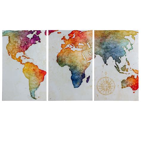 World Map 3 Piece Canvas Map