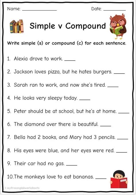 Simple Compound And Complex Sentences Worksheets English