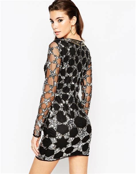 Lyst Asos Night Mesh Bodycon Mini Dress With Embellished Stars In Black
