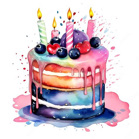 Premium Ai Image A Watercolor Painting Of A Birthday Cake