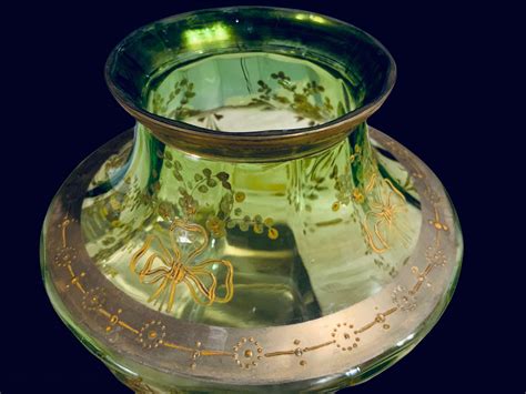 Moser Light Green Gilt Glass Centerpiece Vase For Sale At 1stdibs