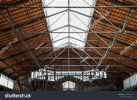 Industrial Building Interior Steel Framework Of Roof With Skylights