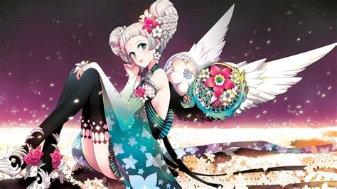 Wallpaper Illustration Flowers Anime Space Wings Cute Girl