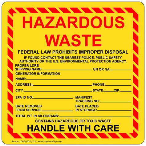 Hazardous Waste Federal And State Roll Label LDRE 15011 YLW