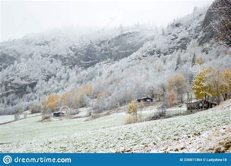 Beautiful Winter Norwegian Landscape In Mountains Near Hemsedal Ski