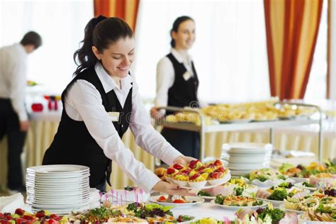 Restaurant Waitress Serving Table With Food Stock Photo Image Of
