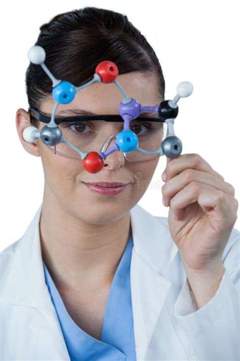 Portrait Of Female Scientist Holding Molecular Model Stock Image