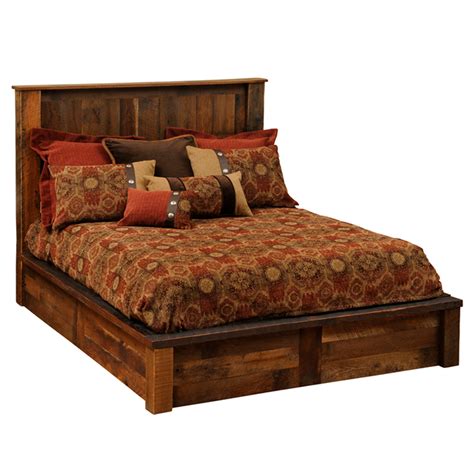 Rustic Beds Queen Size Barnwood Traditional Platform Bed Black