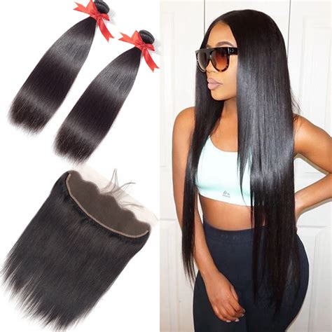 Beaudiva Ear To Ear Lace Frontal Closure With 2 Bundles Brazilian Straight Natural Color Human