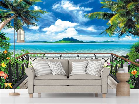 3d Ocean Beach Balcony Self Adhesive Living Room Wallpaper Murals Home