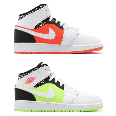 Nike Air Jordan 1 Mid Gs Composition Notebook White Volt Crimson Kid