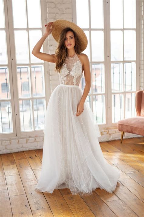 Bohemian Wedding Dress Halter Bridal Dress Boho Summer Etsy