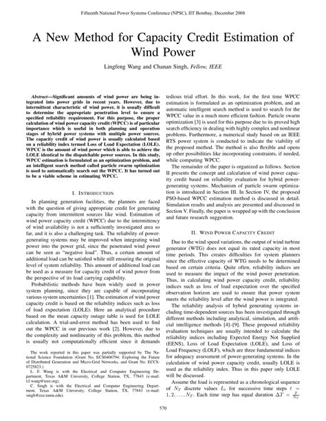 Pdf A New Method For Capacity Credit Estimation Of Wind Power