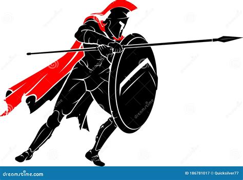 Spartan Warrior Defending Side View Stock Vector Illustration Of