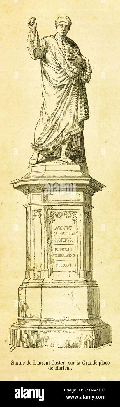 Engraving Depicting Statue Of Laurens Janszoon Coster On The Grote
