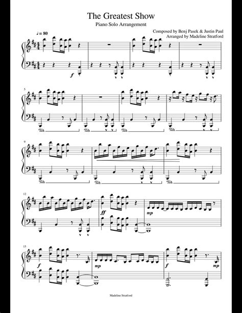 This popular song by sia is one of the easiest pop songs to learn on the piano. The Greatest Show - Piano Solo - Greatest Showman Soundtrack sheet music for Piano download free ...