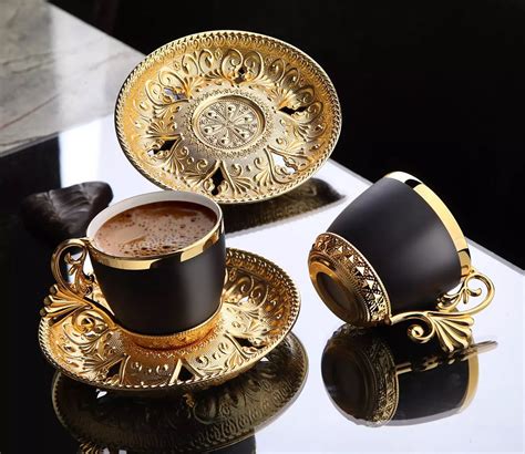 Turske zlatne šalice za kavu 12 kom Tanjurići Set za posluživanje