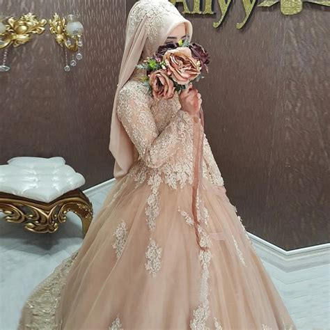 Hijab Style Turkish Islamic Wedding Dress 2016 Women Robe De Mariage Champagne Ball Gown Muslim