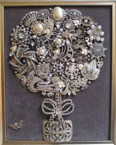 Jeweled Framed Jewelry Art Topiary Silver Gray Detailed Art Etsy