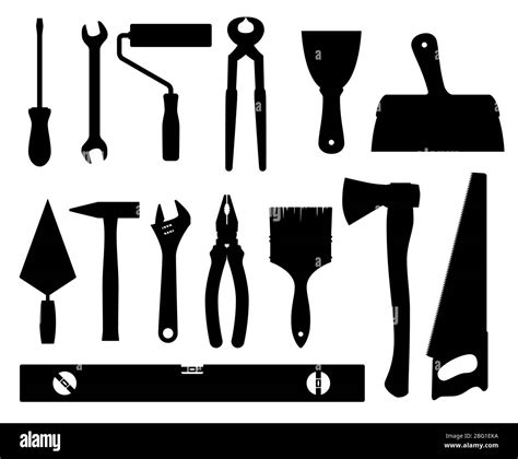 Construction Tools Vector Black Silhouettes Isolated On White
