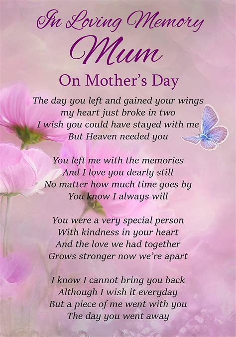 In Loving Memory Mum On Mother S Day Memorial Graveside Funeral Poem Keepsake Card Includes Free