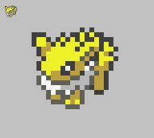 It is covered in yellow fur with a spiky fringe around its tail and a white ruff around its neck. Pokemon Sprite #135 Jolteon by AkatsukiDevil on DeviantArt
