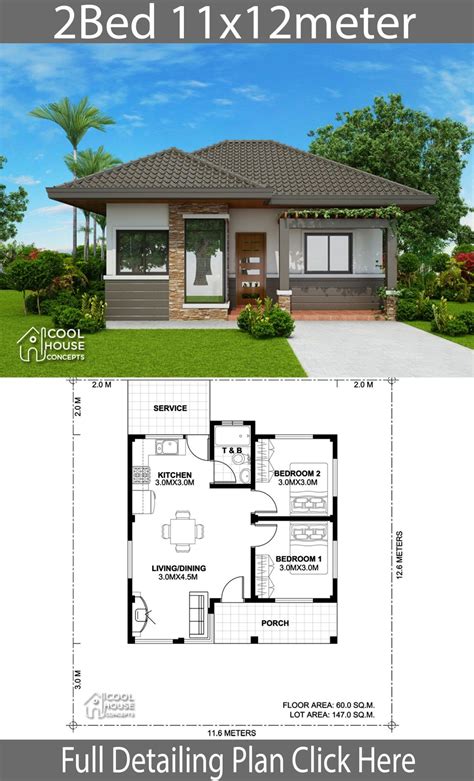 The design of the house is simple, classy. Home design plan 11x12m with 2 bedrooms | House layout ...