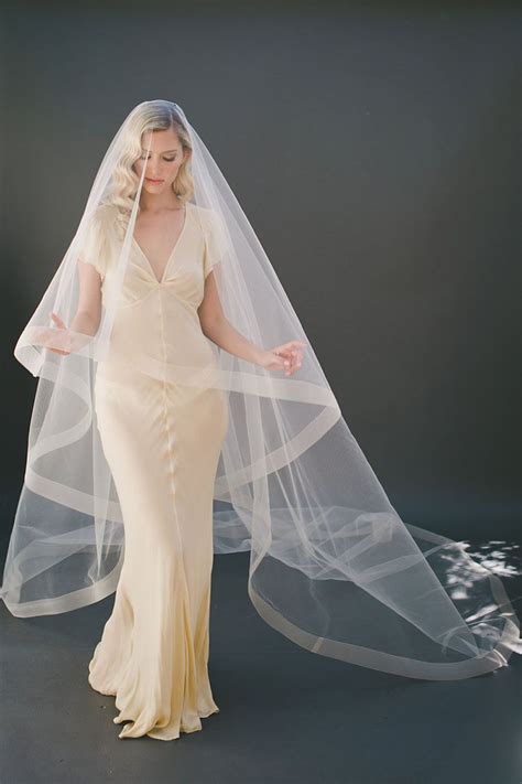 Champagne Two Tier Bridal Veil Classic Cathedral Length Veil With Horse