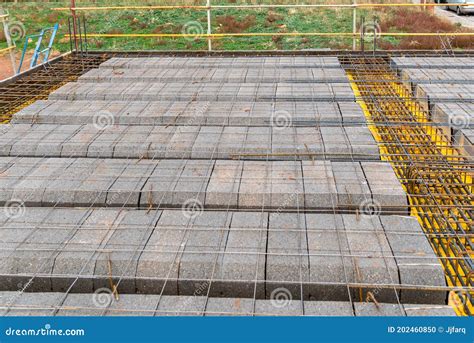 Detail Of Reinforced Concrete Slab Under Construction Stock Photo