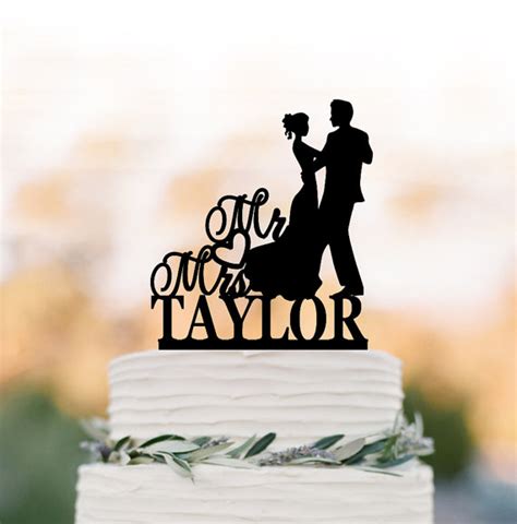 Acrylic Wedding Cake Topper Mr And Mrs Bride And Groom Silhouette Personalized Cake Topper