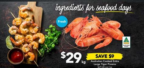 Thawed Extra Large Cooked Australian Tiger Prawns Offer At Woolworths
