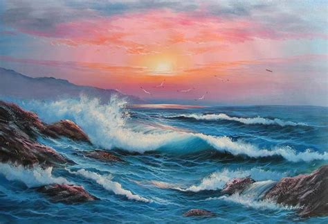 Beautiful Sunset View Ocean Art Painting Ocean Landscape Painting